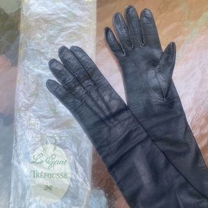 long black genuine leather gloves